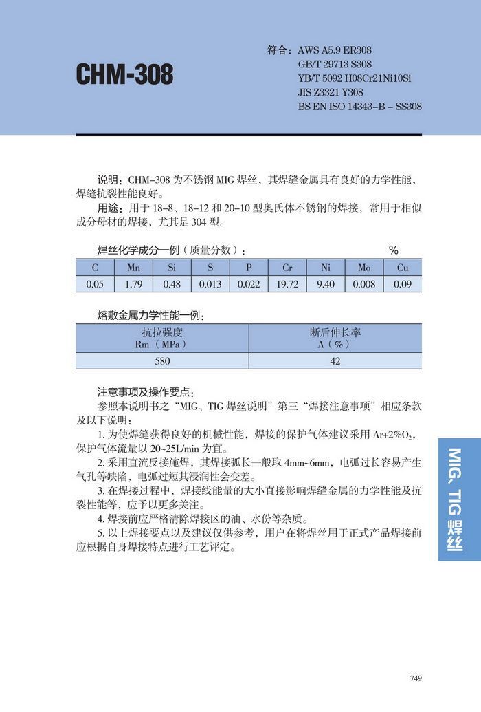 大西洋CHM-308（ER308）不锈钢MIG焊丝 气保焊丝